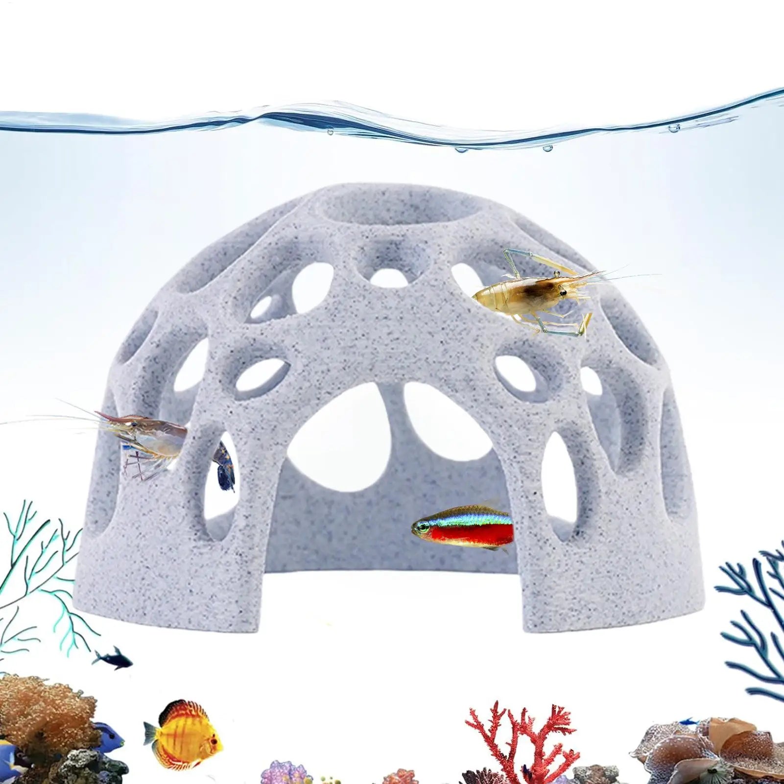 Aquarium Cave Shrimp & Fish Shelter – Marble 3D Hide Decor Aquarium Cave Decor Zpaxo