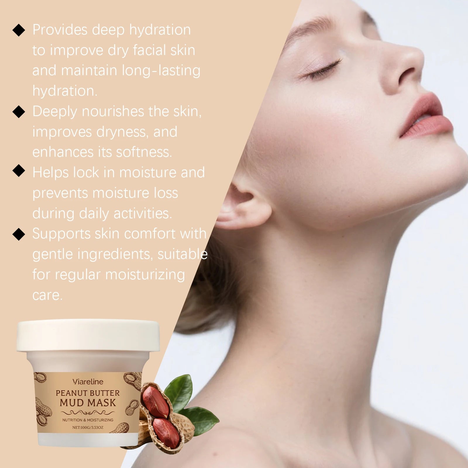 Peanut Moisturizing Mud Mask for Cleansing Facial Skin, Improves Facial Dryness, Refines Pores, Hydrating Mud Mask Zpaxo