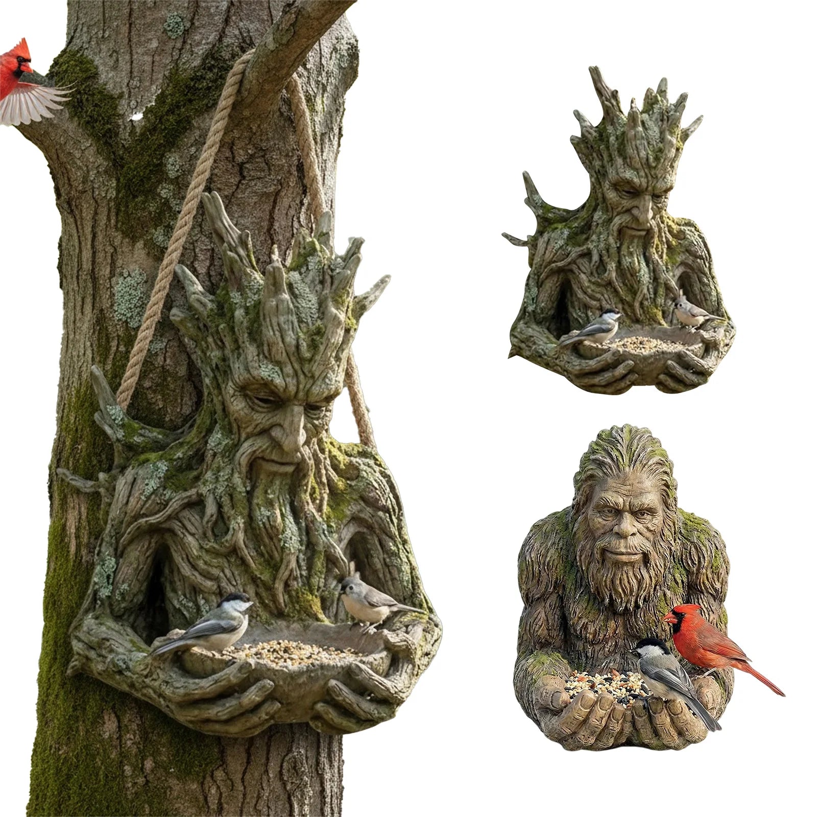 Bird Feeding Sculpture Hidden Hang Hole Ancient Tree Feeder