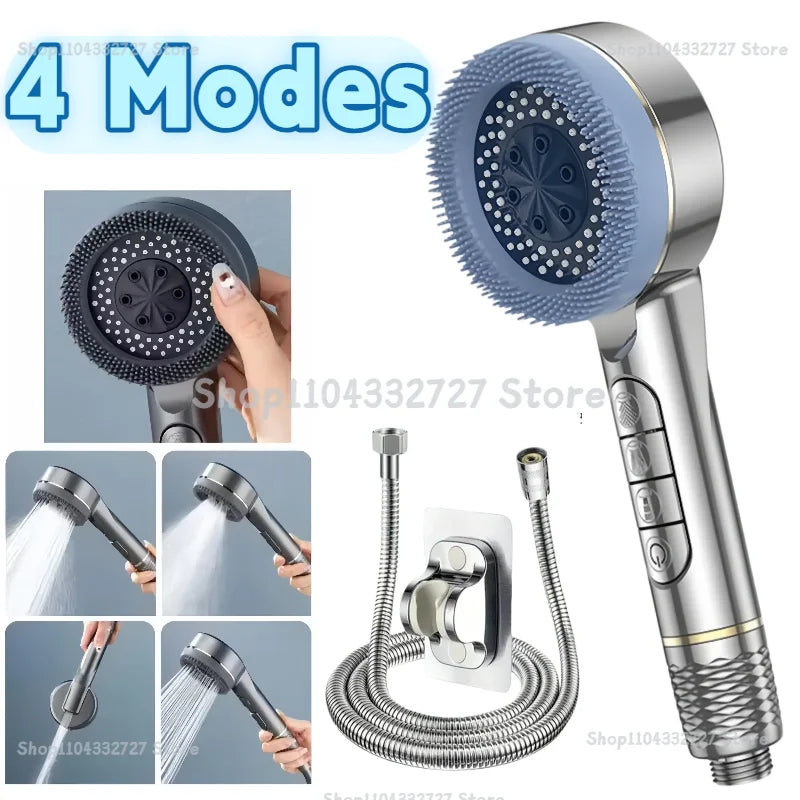 Shower Head 4 Modes Self-cleaning Water Saving Adjustable High Pressure Showerhead Handheld Spray Hangable Bathroom Accessories Zpaxo