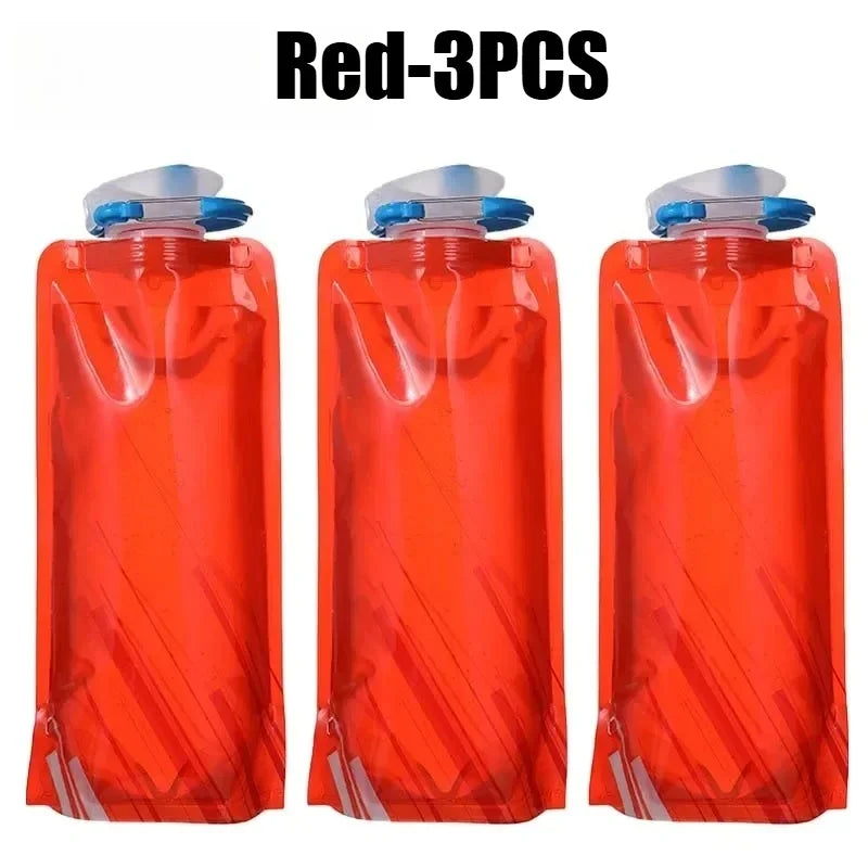 Collapsible Water Bottle Flexible Reusable Travel Kettle Carabiner Zpaxo Red-3PCS 700ML