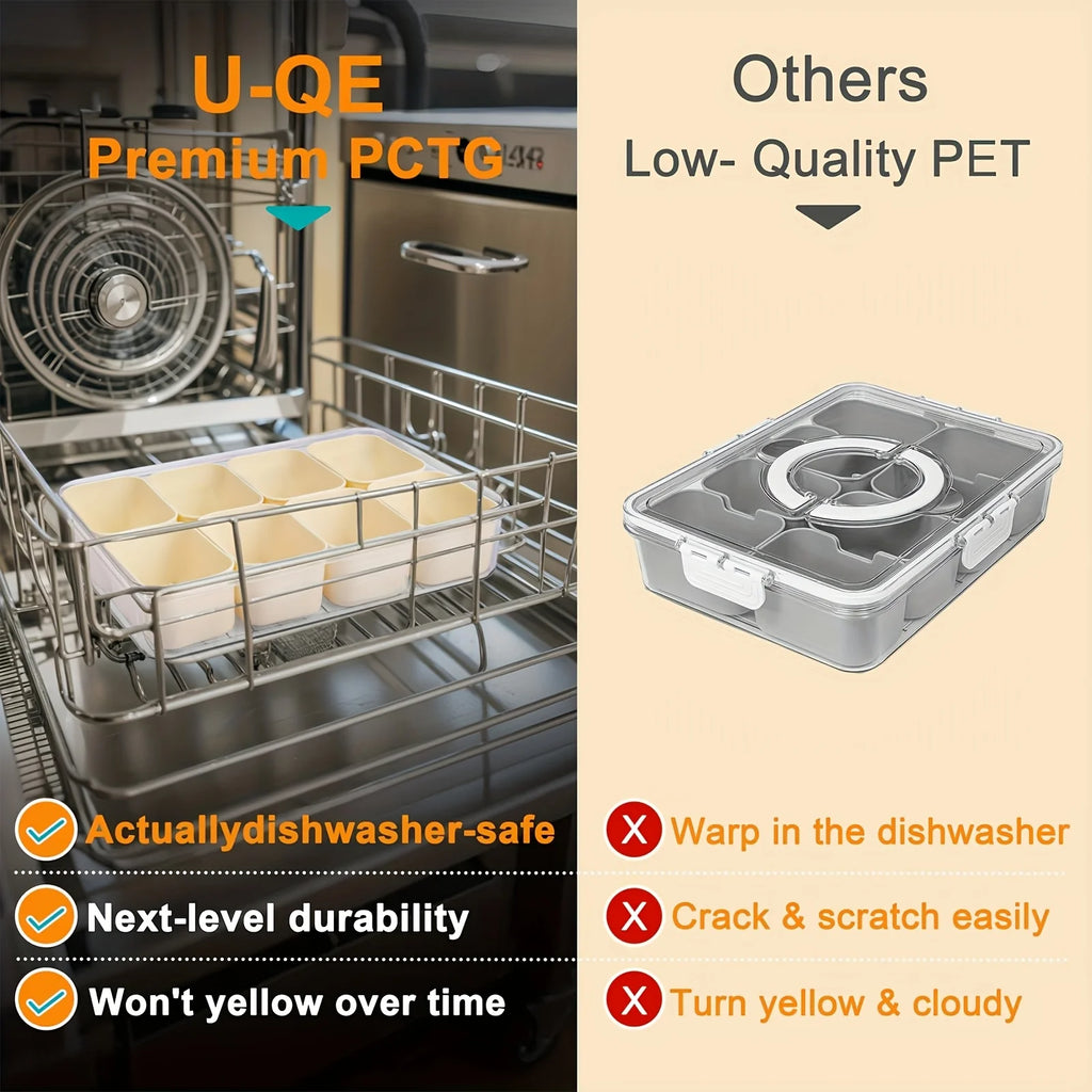 8-Compartment Clear Snack Container Lid Handledishwasher Microwave