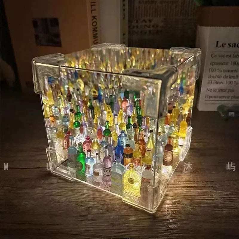 DIY Wine Bottle Cube 3D Night Light Mirror Desktop Ornament 3D Illusion Night Light Zpaxo Multi-Colored