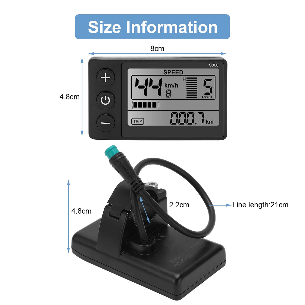 Bike Instrument S866 LCD Display Speedometer Odometer Handlebar 24V
