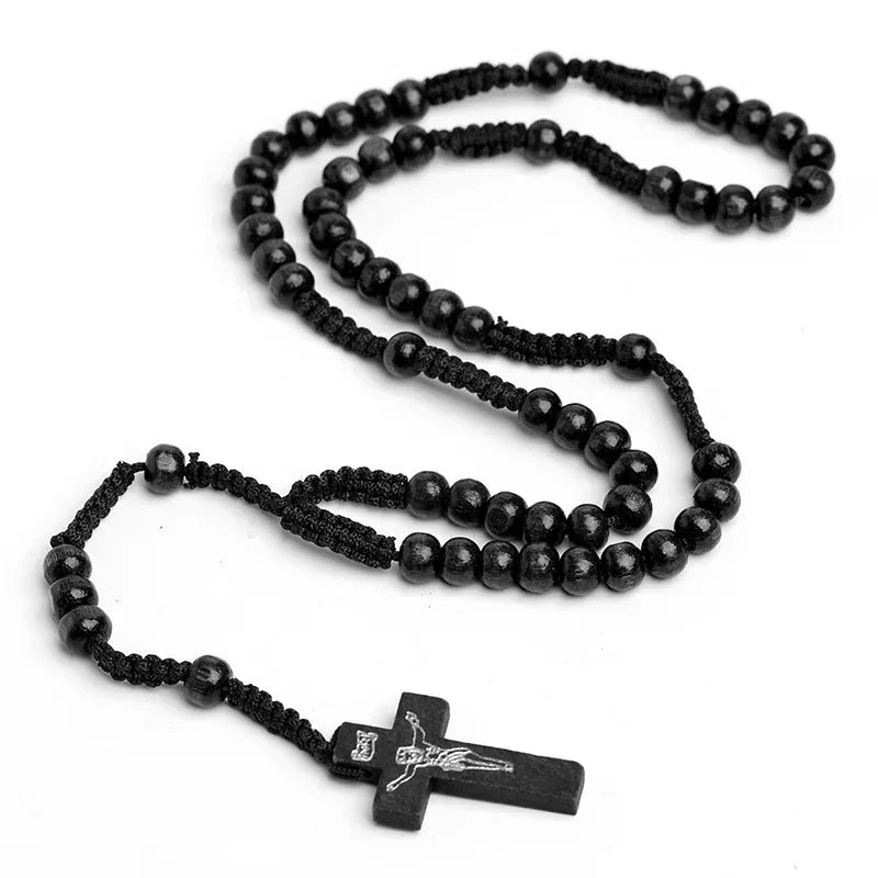 Wooden Beads Rosary Handcrafted Orthodox Catholic Cross Necklace