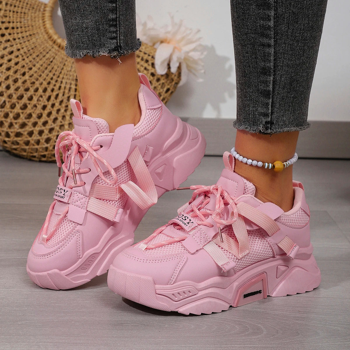 Women Casual Sneakers Thick Sole Breathable Tennis Shoes Women Lace-up New Fashion Outdoors Walking Shoes Trend Couple Sneakers Zpaxo
