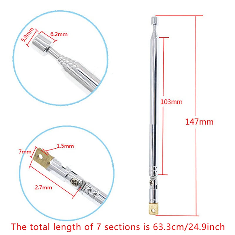 7-Section Telescopic Antenna – Universal Car Radio & TV Aerial
