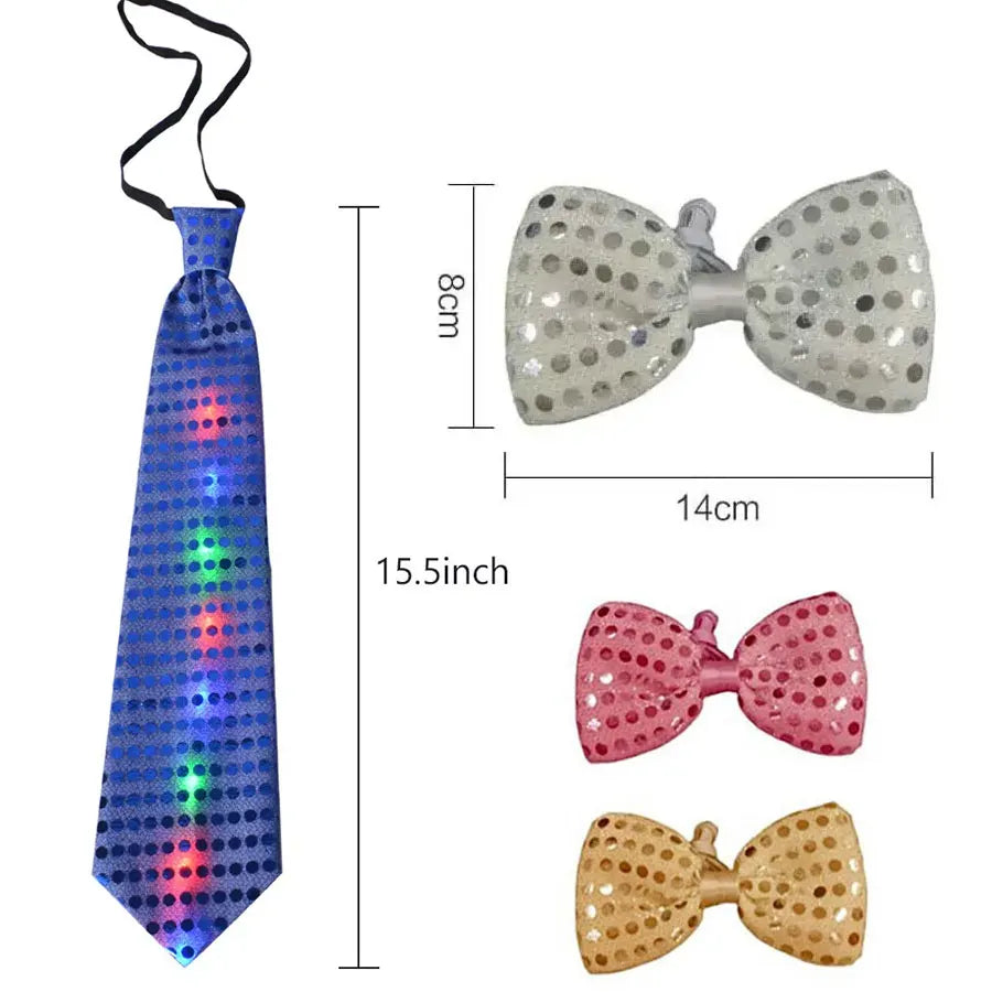LED Light Up Tie Flashing Necktie Men Sequin Glow Dark Party Supplies