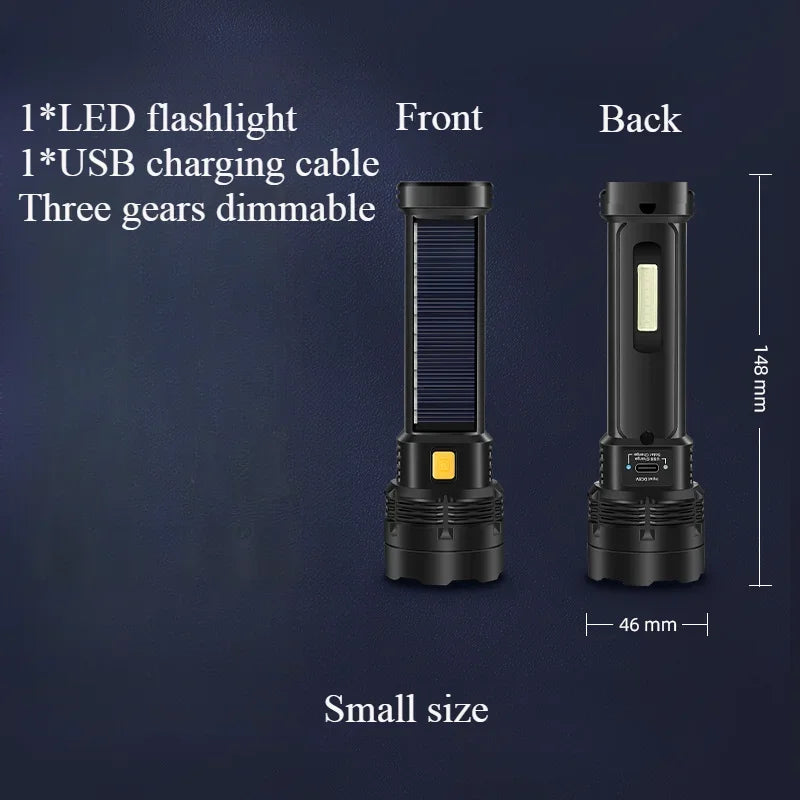 POCKETMAN Solar LED Flashlight – USB Rechargeable 2000 Lumen