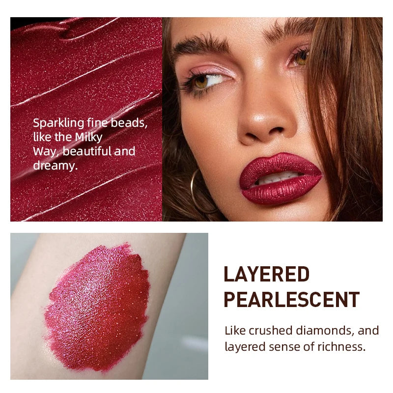 Waterproof Fine Glitter Lip Gloss Long-lasting Non Stick Cup Pearl