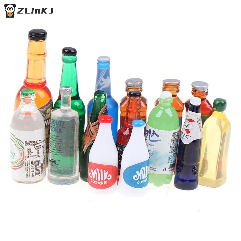 ▶5Pcs 1:12 Dollhouse Miniature Drinks Bottles Model Dolls Kitchen Accessories Zpaxo