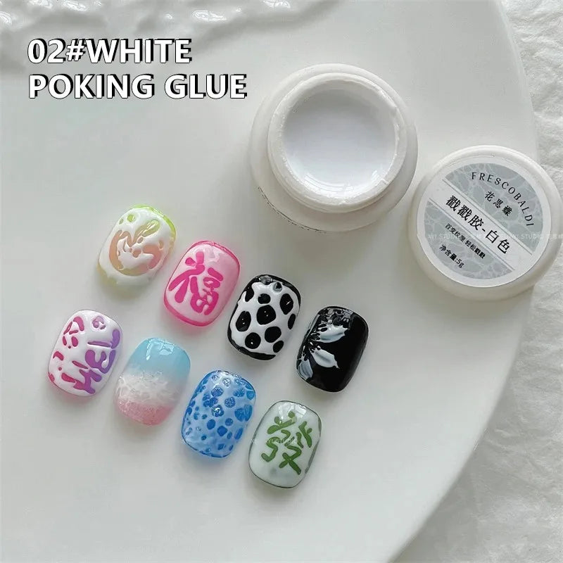 Lace Hole Black White Nail Poke Art Glue Bubble Ocean Wave Pattern