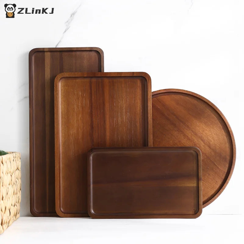 ▶1PCS Wooden Tray - Handmade Dinner Plate for Cake Bread Coffee Tea Serving Ideal for Table Decoration Zpaxo