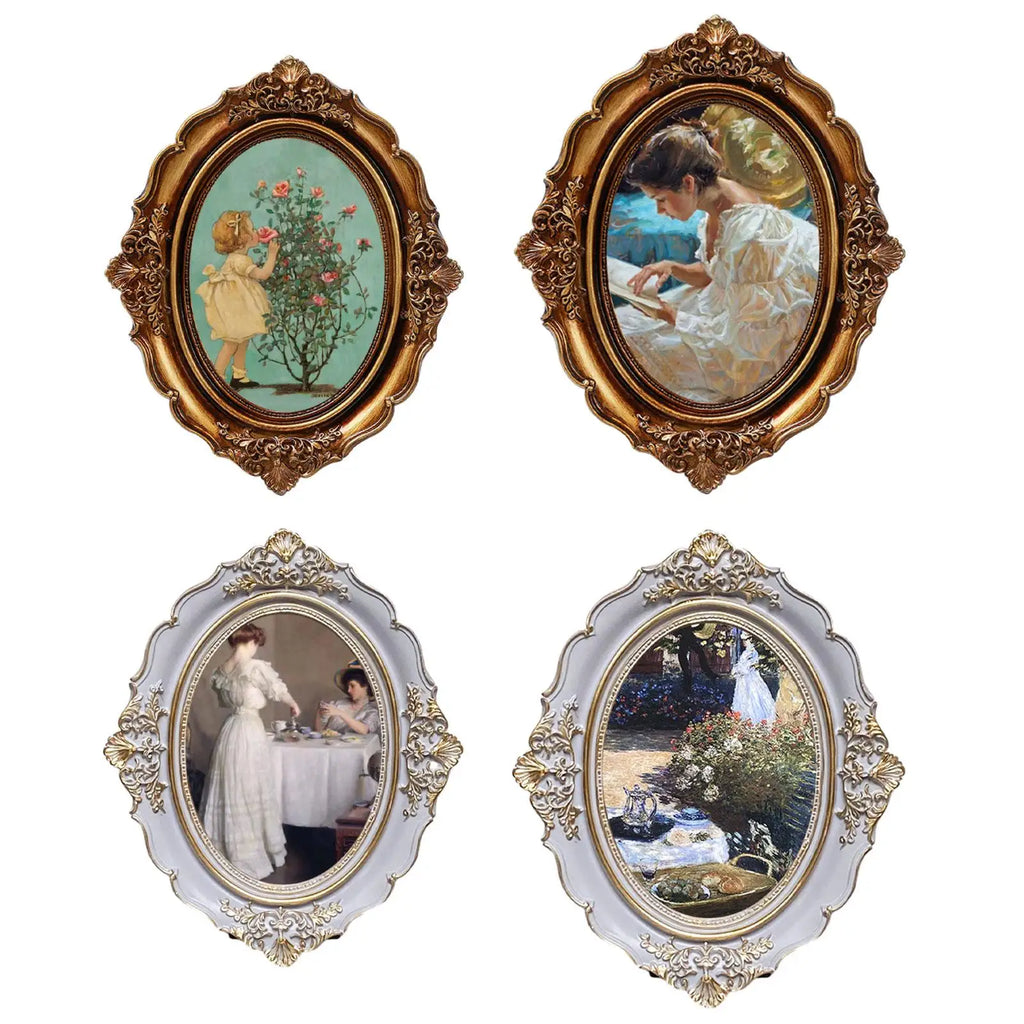 Vintage Picture Frame Oval Antique Elegant Baroque Photo Display Holder for Bedroom Tabletop Hallway Wall Hanging Home Decor Zpaxo