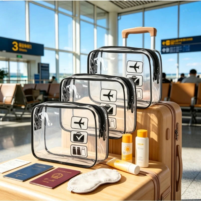 Clear PVC Toiletry Bags Transparent Travel Organizer Airport Carry-on