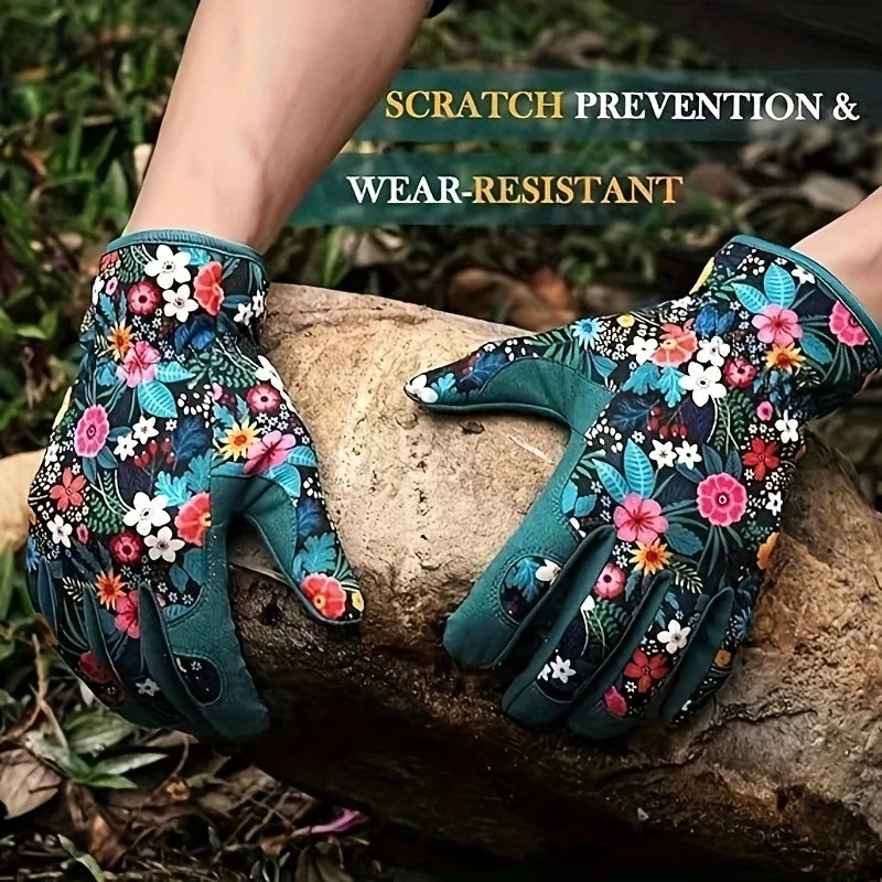 Floral Print Polyester Garden Gloves Breathable Ambidextrous Work Zpaxo