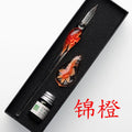 Embedded Flower Glass Dip Pen Set – Elegant Gift Box
