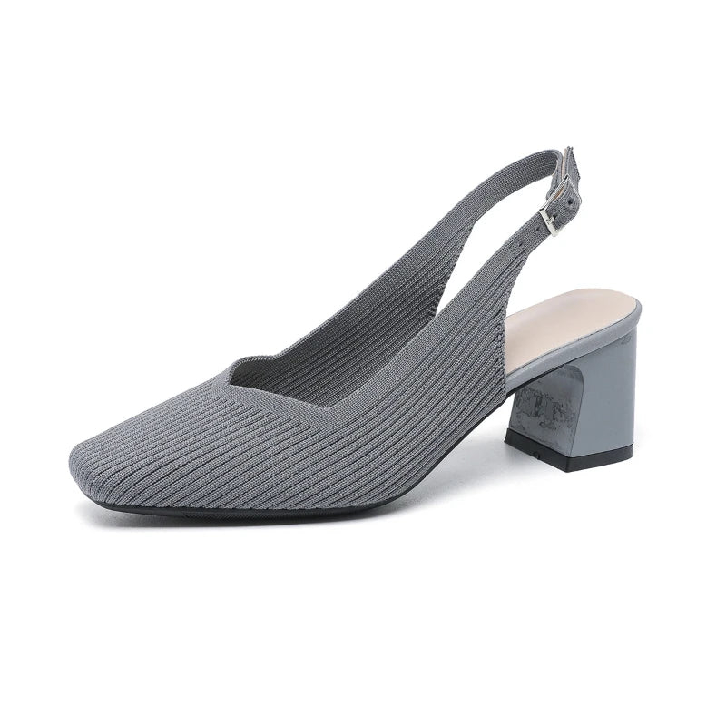 Solid Breathable Square Toe Shallow Mouth Block Heel Back Strap Zpaxo 5610 Grey 40 China Mainland