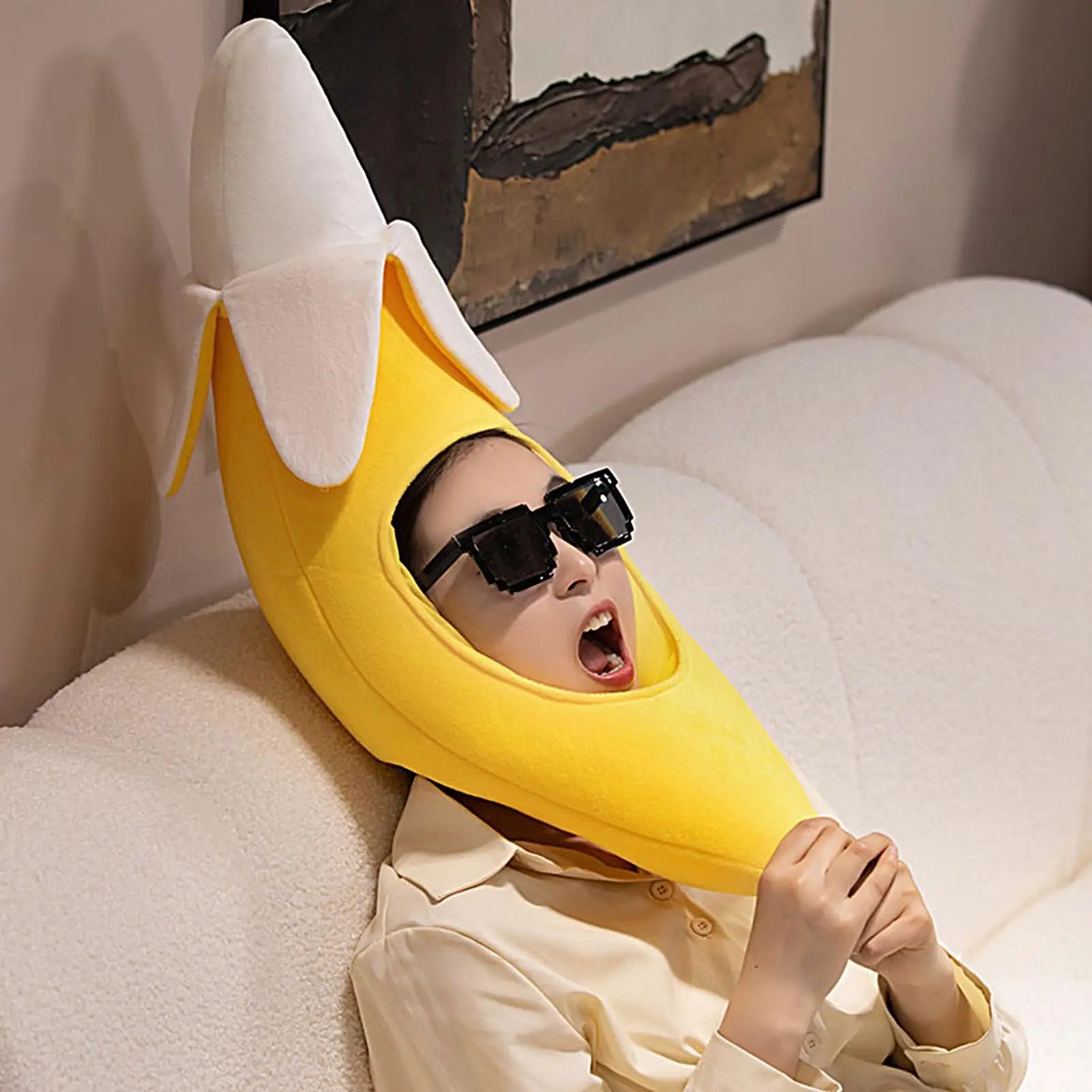 Banana Hat Costume Cute Plush Funny Novelty Yellow Tropical Cosplay