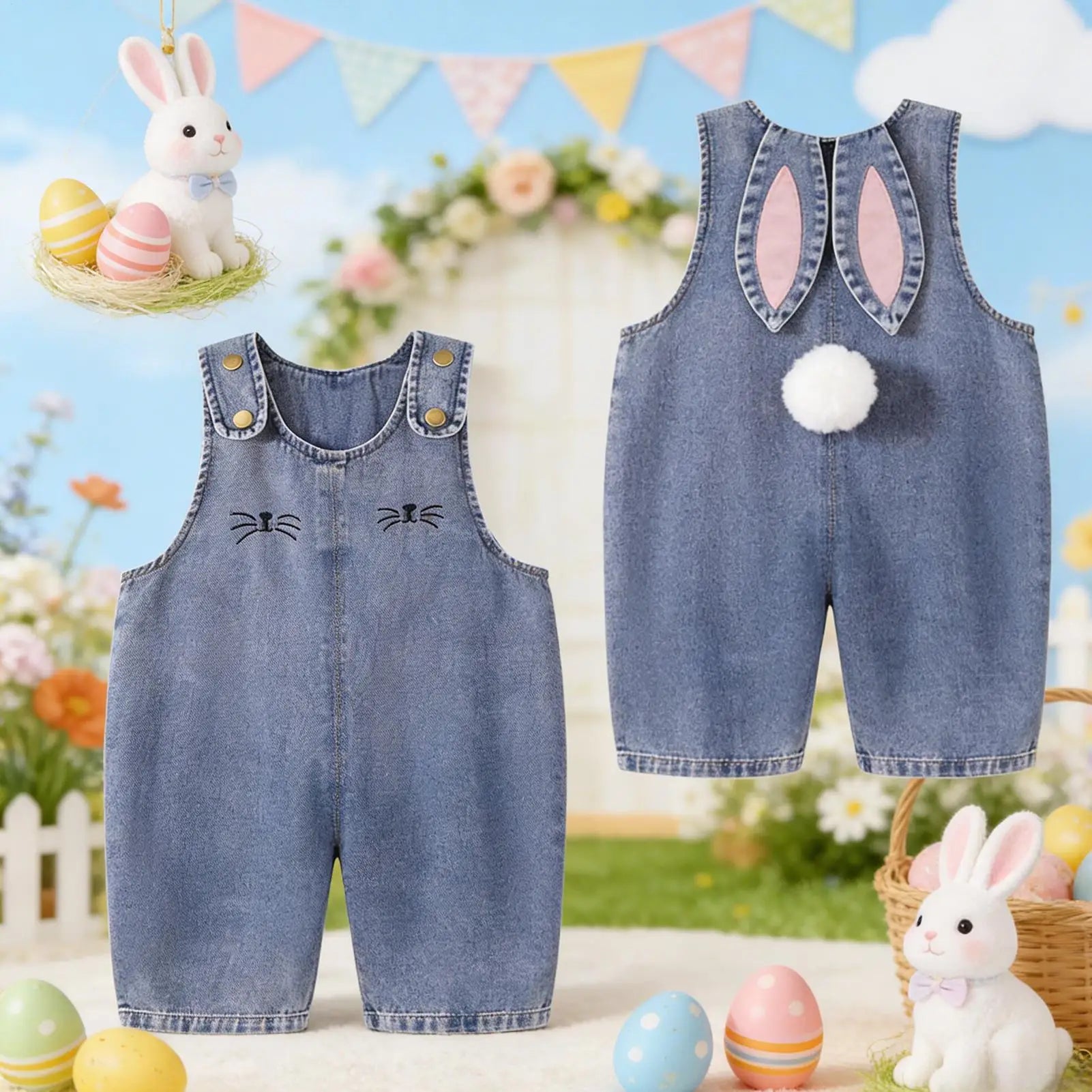 Boys Overalls Soft Breathable Funny Spring Easter Bunny Costume Holiday Decor For Indoor Home Daily Travel Camping Celebration Zpaxo
