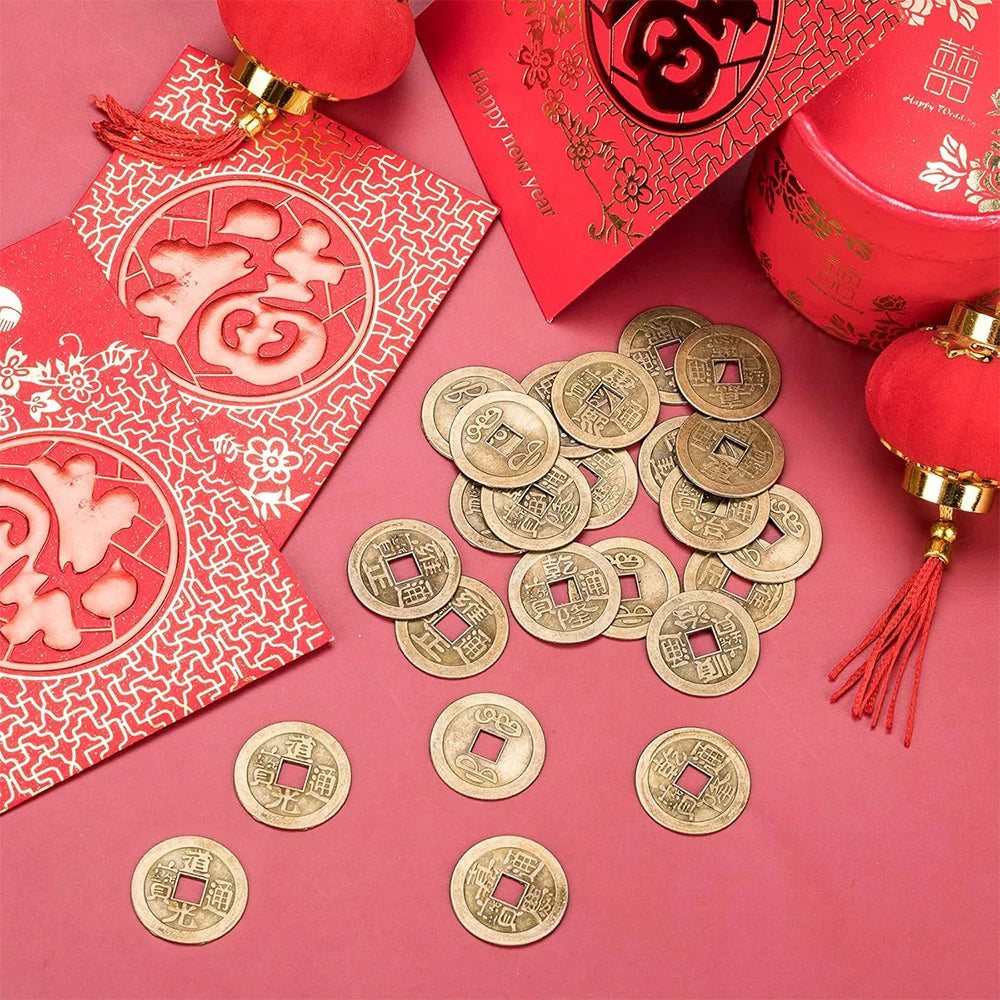 50/100/200Pcs Chinese Feng Shui Coins Antique Bronze Good Luck Ching Coins for Health and Wealth Home Office Car Decoration Zpaxo
