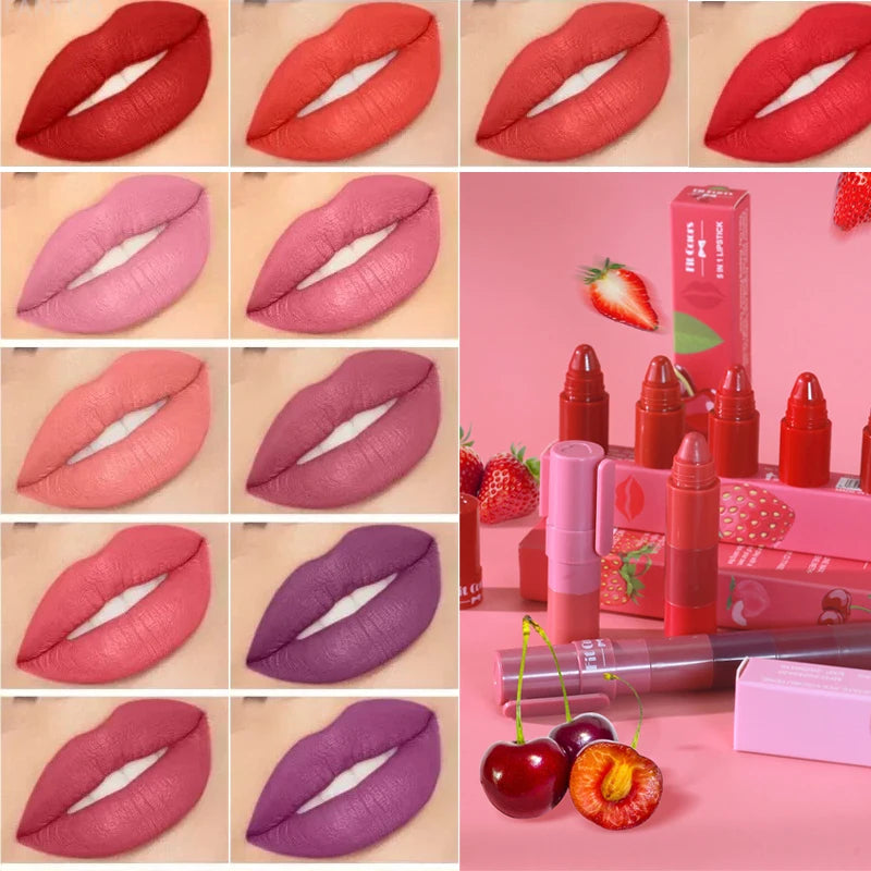 1 Matte Velvet Lipstick Crayon Combo Pink Red Lip Tint Sexy