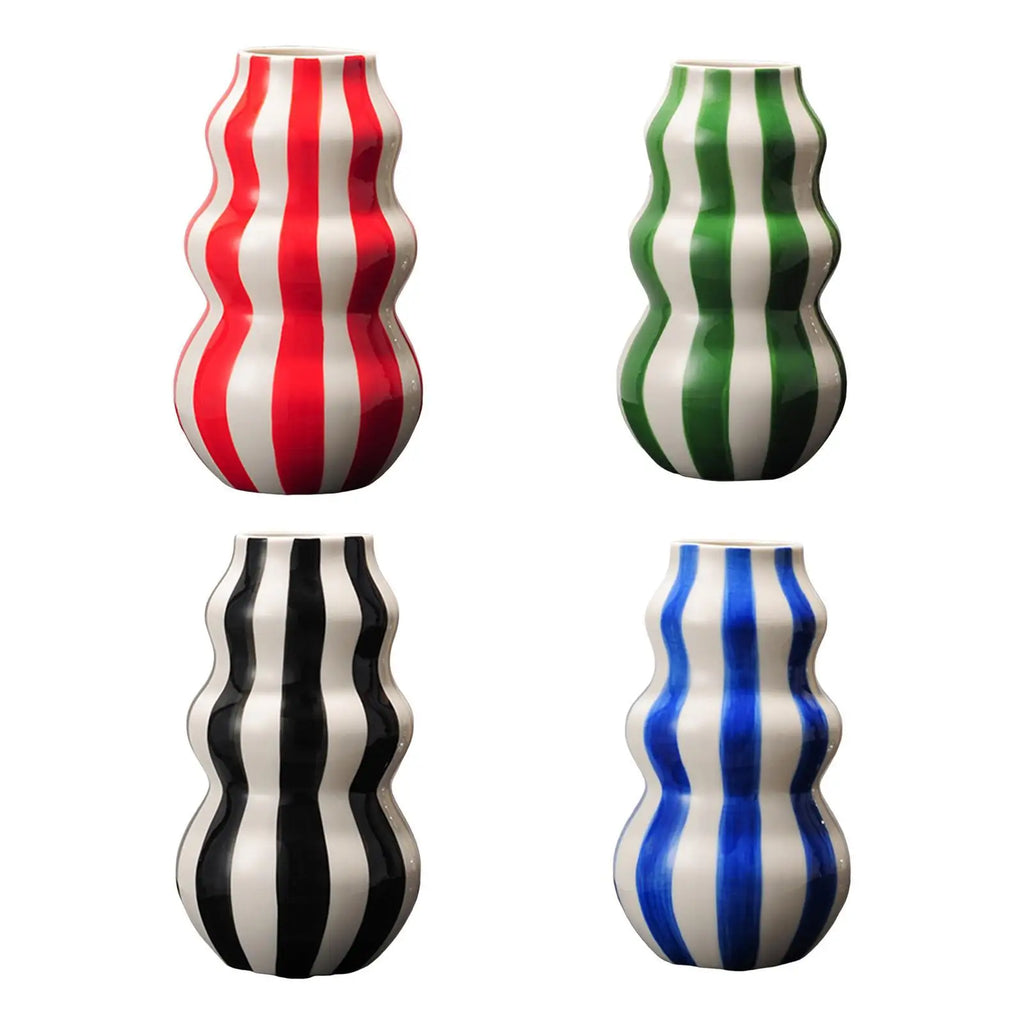 Painted Striped Ceramic Vase | Modern Flower Vase Home Décor Decorative Ceramic Vase Zpaxo