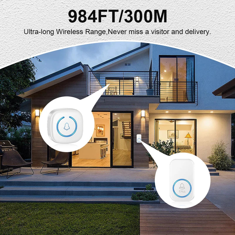 Wireless Doorbell Intelligent Welcome Door Bell 300M/984 FT Remote 60 Songs Melodies Home Smart Doorbell Zpaxo
