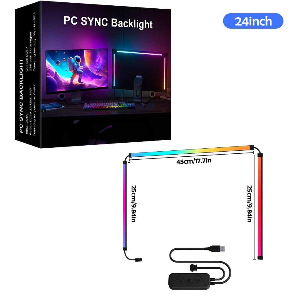 RGB Gaming Sync Light Strip Computer Monitor Light LED Backlight Color Music Sync DIY Display APP Control Atmosphere Decor Lamp Zpaxo 24 inch-3 sides
