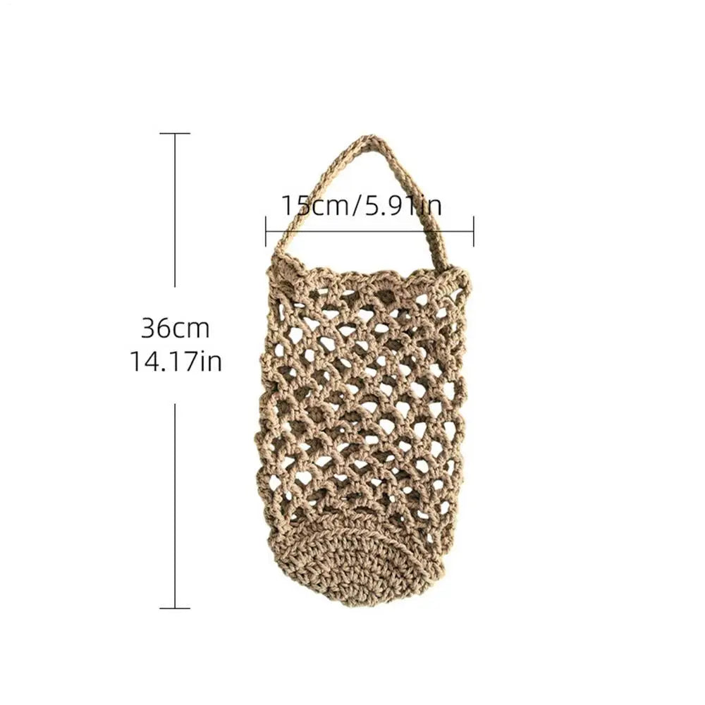 Wicker Weave Storage Basket Wall-mounted Vegetable Basket Fruit Sundry Basket Kitchen Storage Home Decoration Organizer Zpaxo S