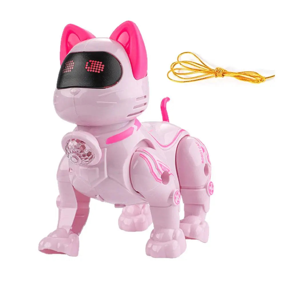 NEW Electric Robot Cat Toy Walking Singing Interactive Pet Toy with Leash Pink Machine Toy Birthday Gift for Kids Boys Girls Zpaxo A