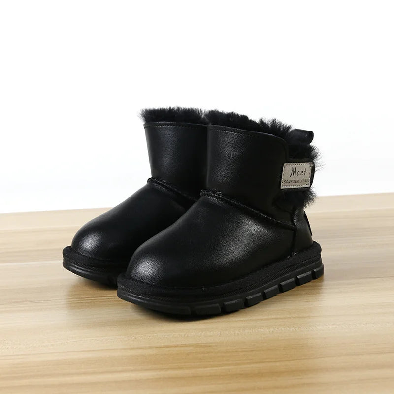 Winter Children's Bright Leather Snow Boots Thickened Sheepskin Fur Zpaxo black 28(insole 18cm) China Mainland