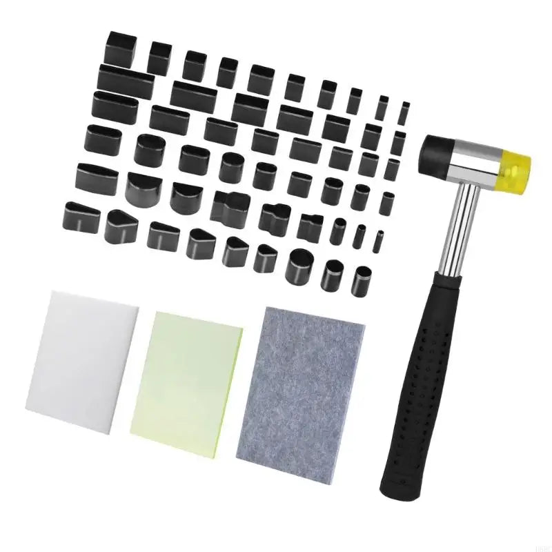 Leather Tools Leather Carving Tool Leather Stamping Tools with Hammer Cutting Mat Leather Hole Tool for Craft Zpaxo