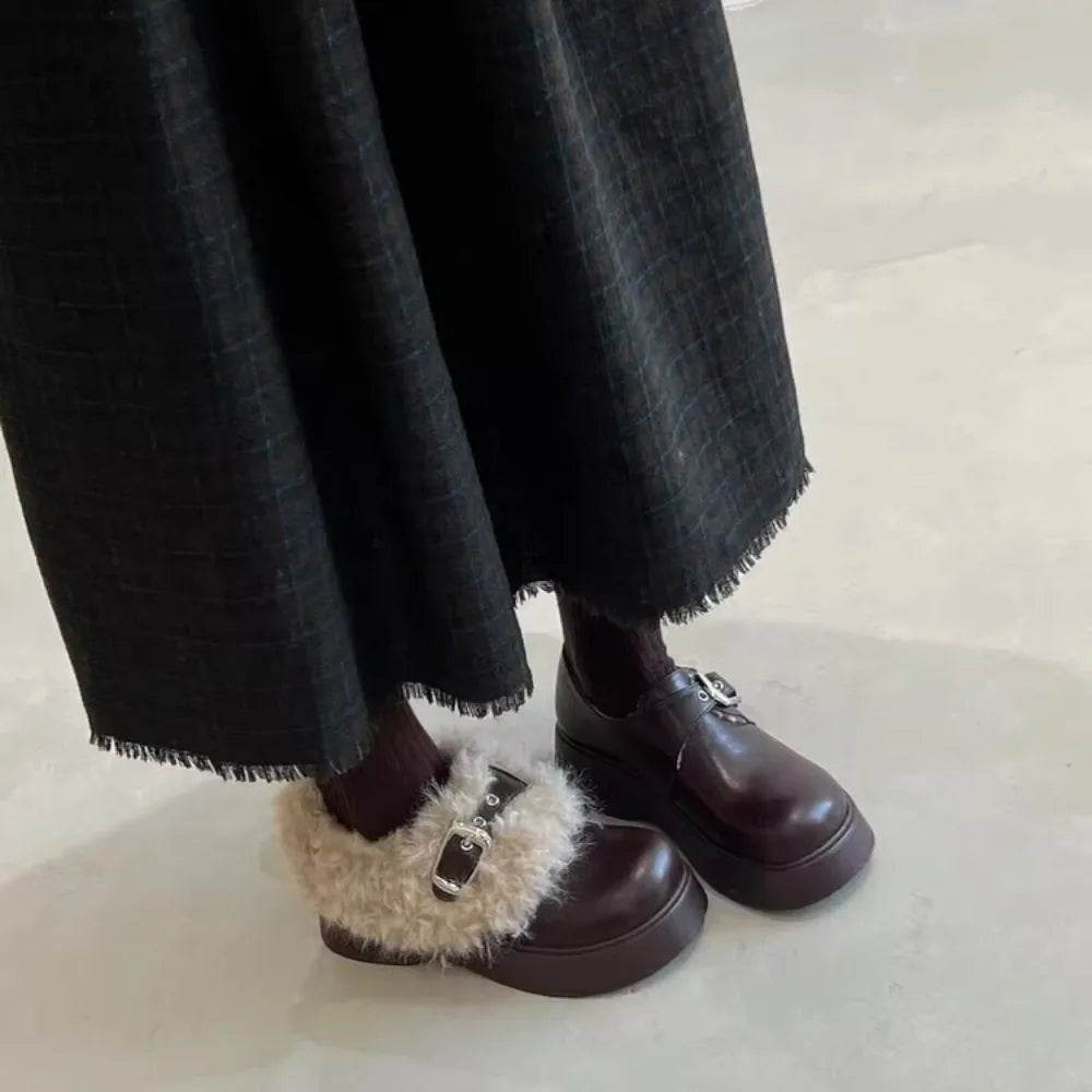 Vintage Thick-soled Women's Shoes All-match Fleece-lined Warm 1