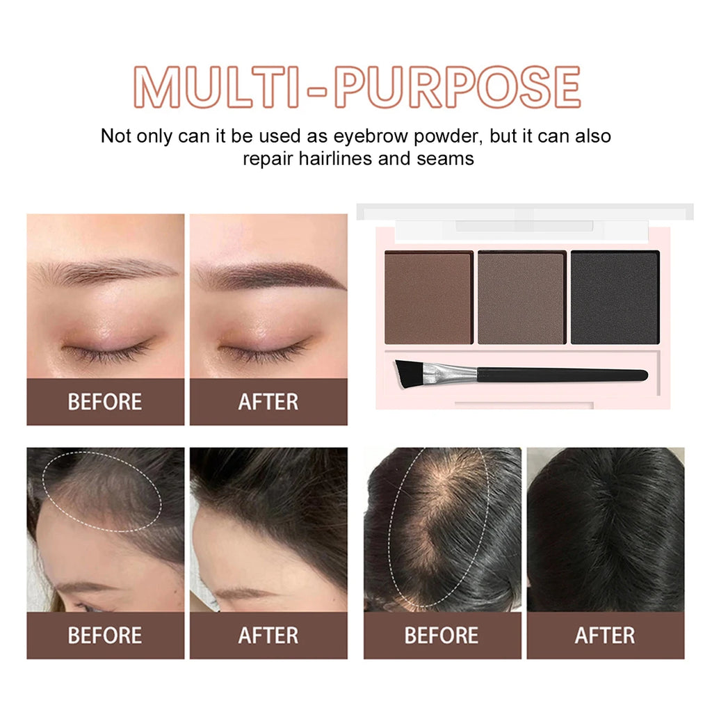 3-color Eyebrow Powder Palette With Eyebrow Brush - Natural Long-Lasting Eyebrow Powder Eyebrow Shape Waterproof and Sweat-proof Zpaxo