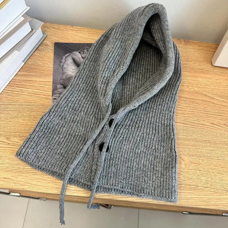 Winter Balaclava Hat Warm Knitted Women's Hood Solid Neck Pullover Zpaxo Gray