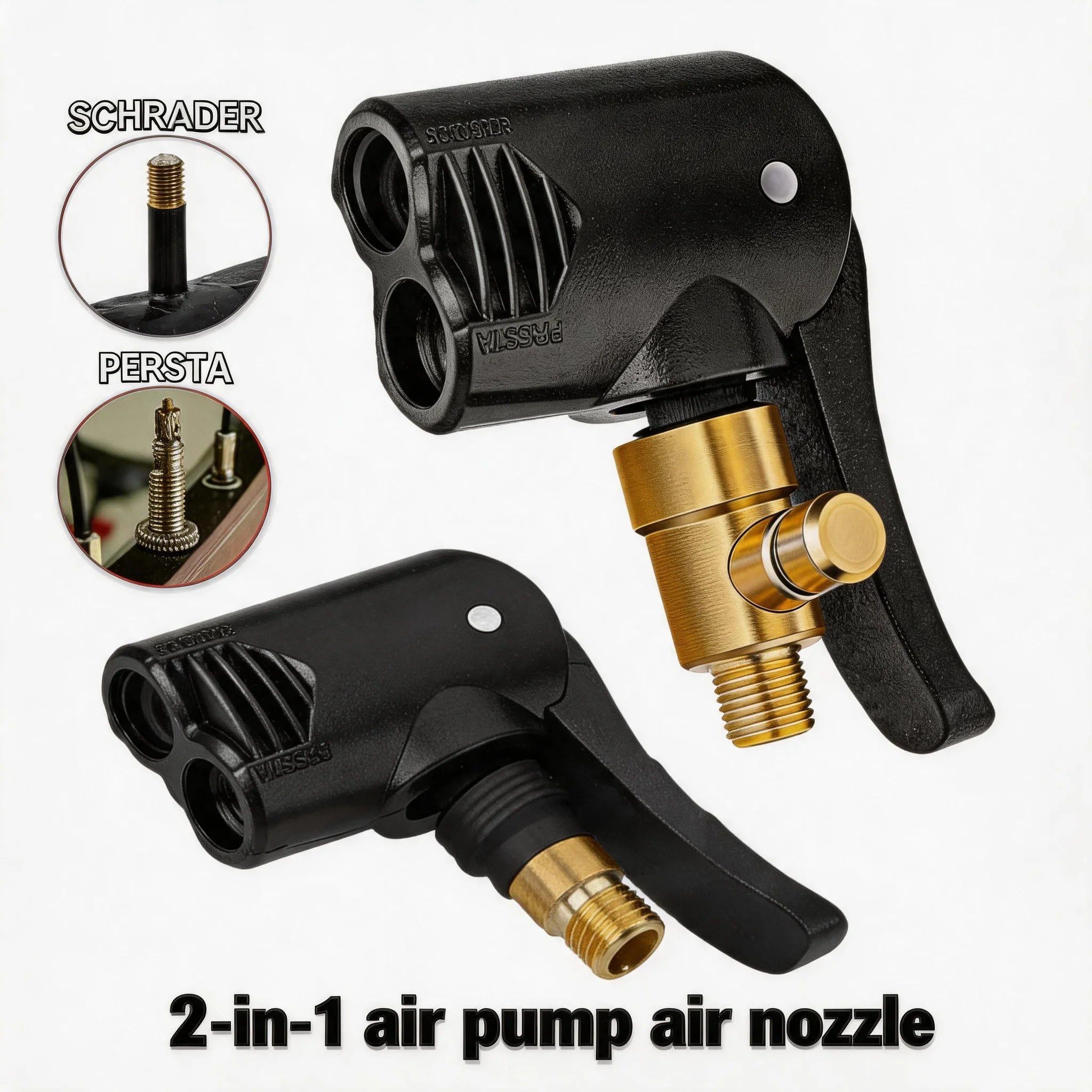 Metal 2-in-1 Pump Nozzle Adapter – Bike, Motorcycle & Car