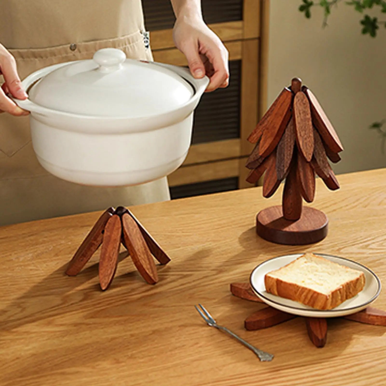 Christmas Tree Coaster Foldable Wood Trivet Pots Pans Bowls Xmas