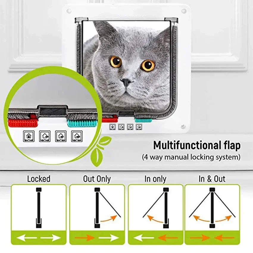 L/XL Cat Flap Door with 4 Way Lock Security Flap Door for Dog Cat Kitten Small Pet Gate Door Kit Cat Puppy Safety Gate Zpaxo