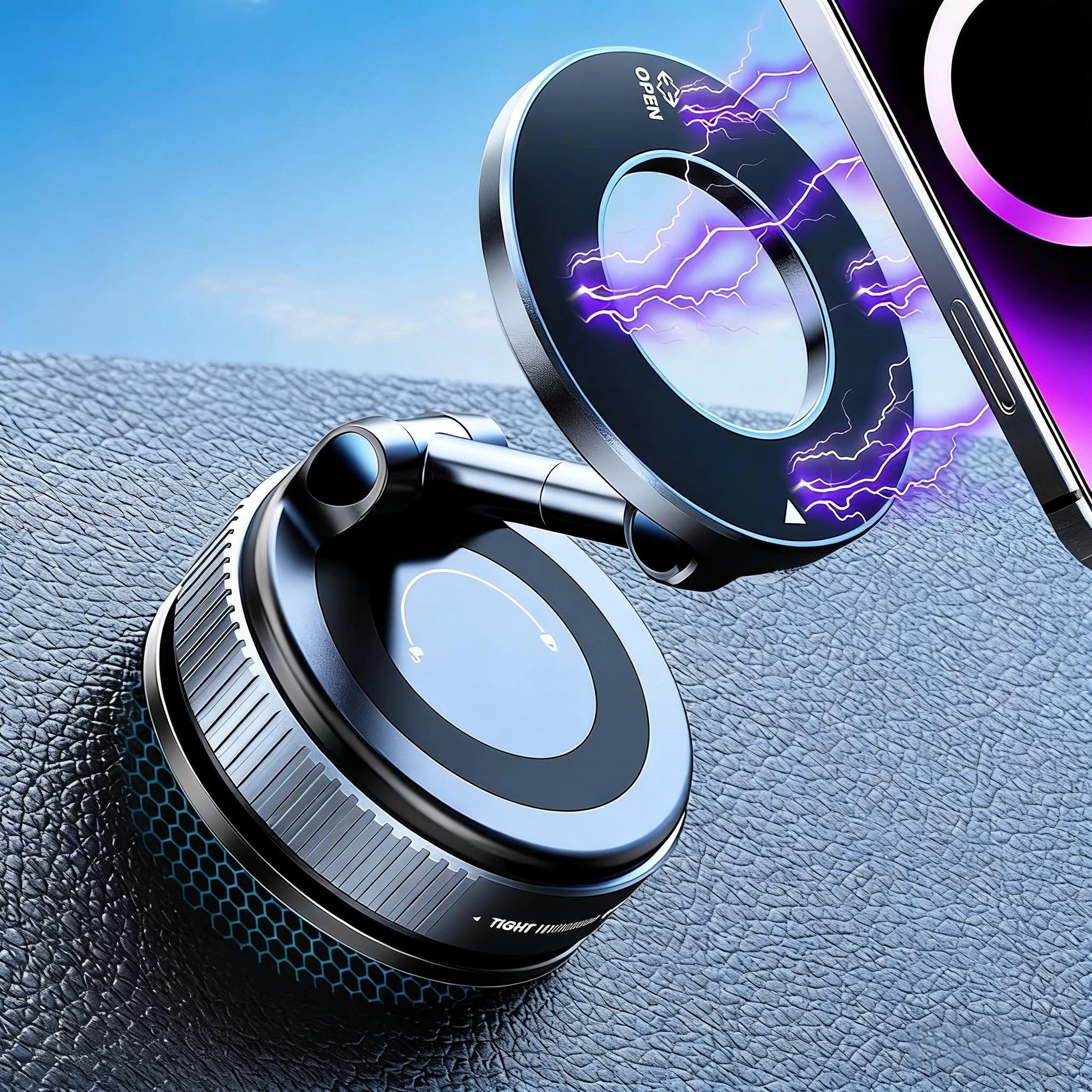 Folding Strong Magnet Magnetic Phone Holder 360° Rotation Desk Car Vacuum Suction Windshield Dashboard Mobile Holder Zpaxo Black