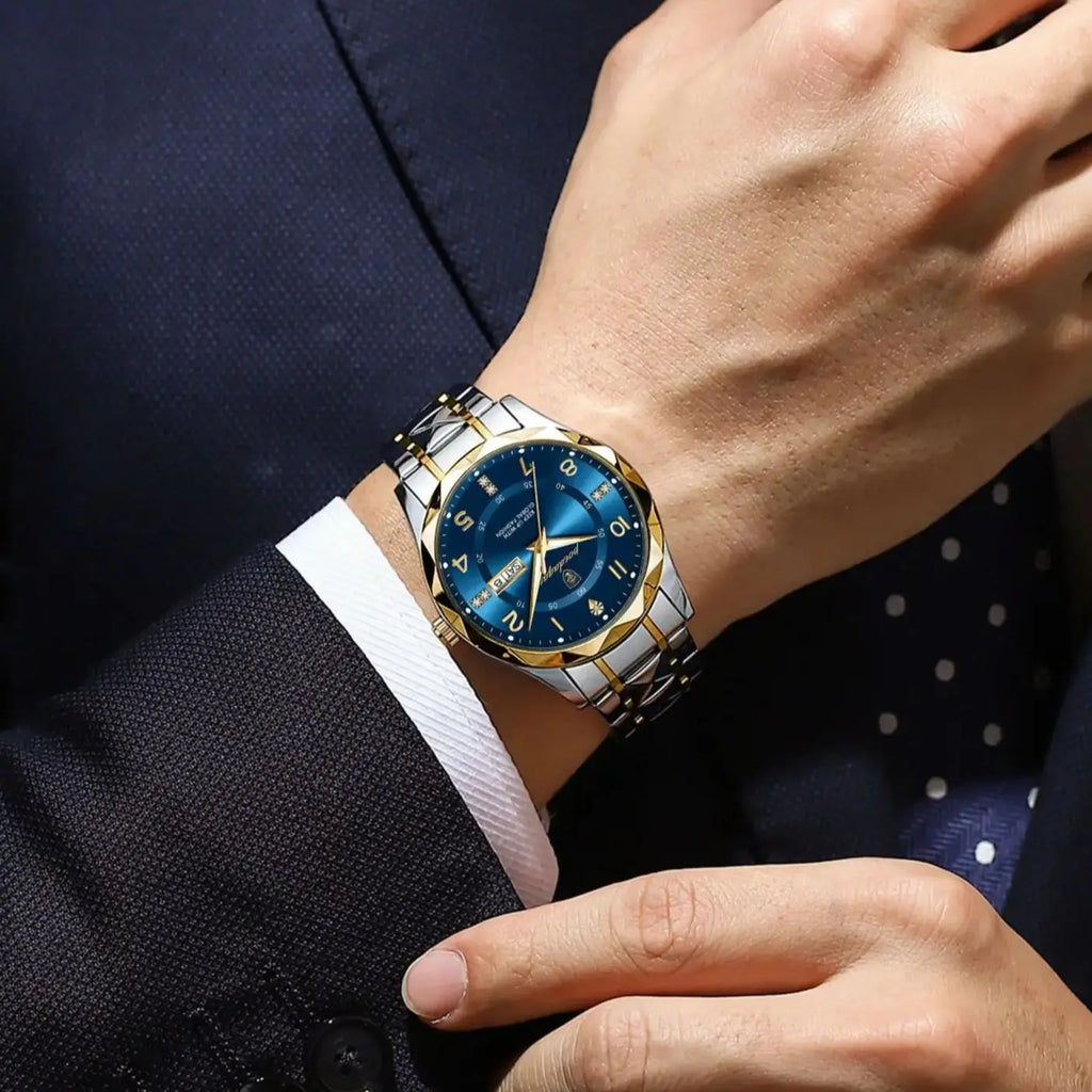 POEDAGAR Top Business Men Quartz Watch Waterproof Date Week Luminous Wristwatch Stainless Steel Fashion Men's Watches Man Clock Zpaxo