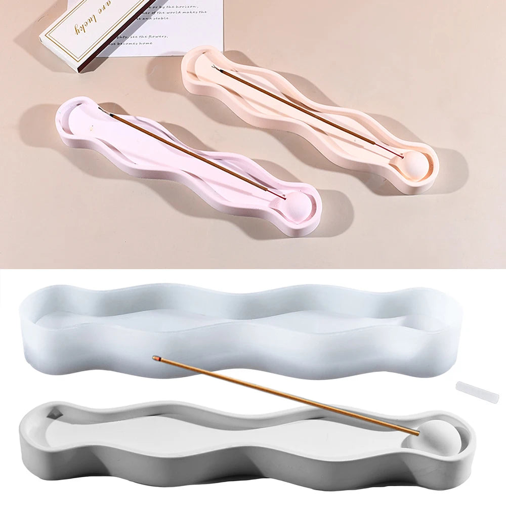 Wave Long Incense Tray Silicone Mold Set DIY Scented Stick Stand Incense Holder Plaster Art Craft Making Resin Mold Home Decor Zpaxo