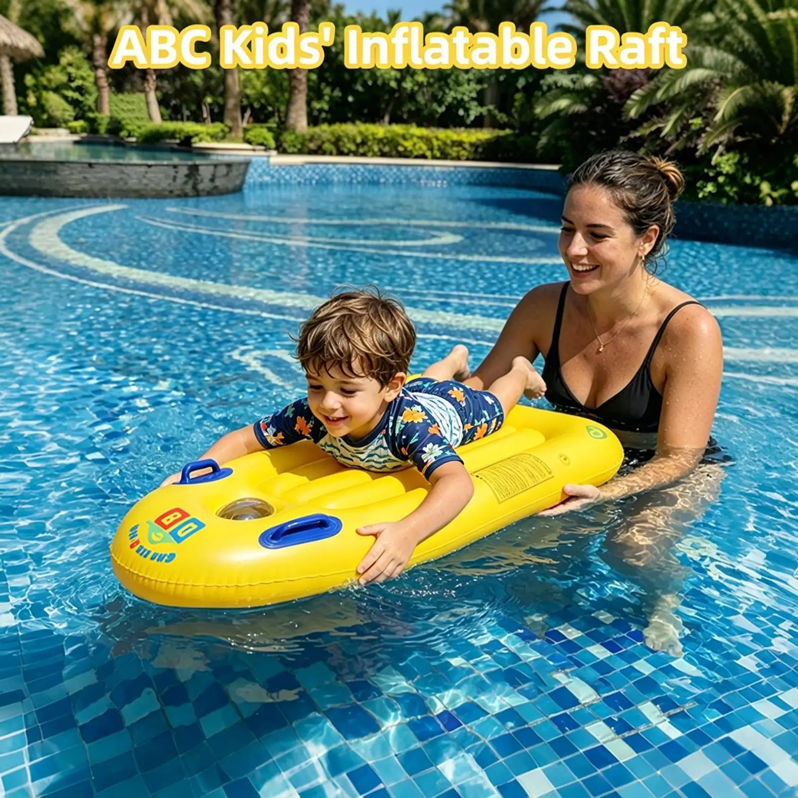 Inflatable Body Board PVC Kids Swim Float Handles Blow Up Pool
