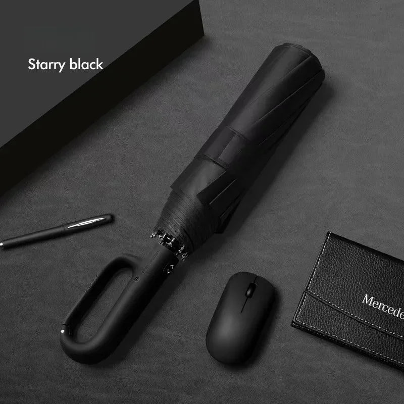 Fully Automatic Umbrella for Men And Women with Ring Buckle Design Large Rib Strong Sunshade Double Umbrella Folding Compact Zpaxo iron 8K black