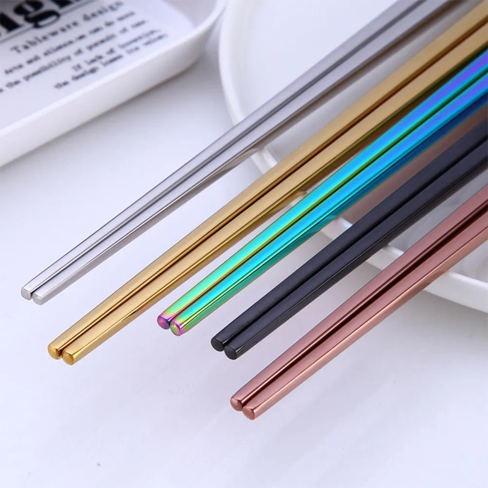 Pair Stainless Steel Electroplated Square Chopsticks Reusable