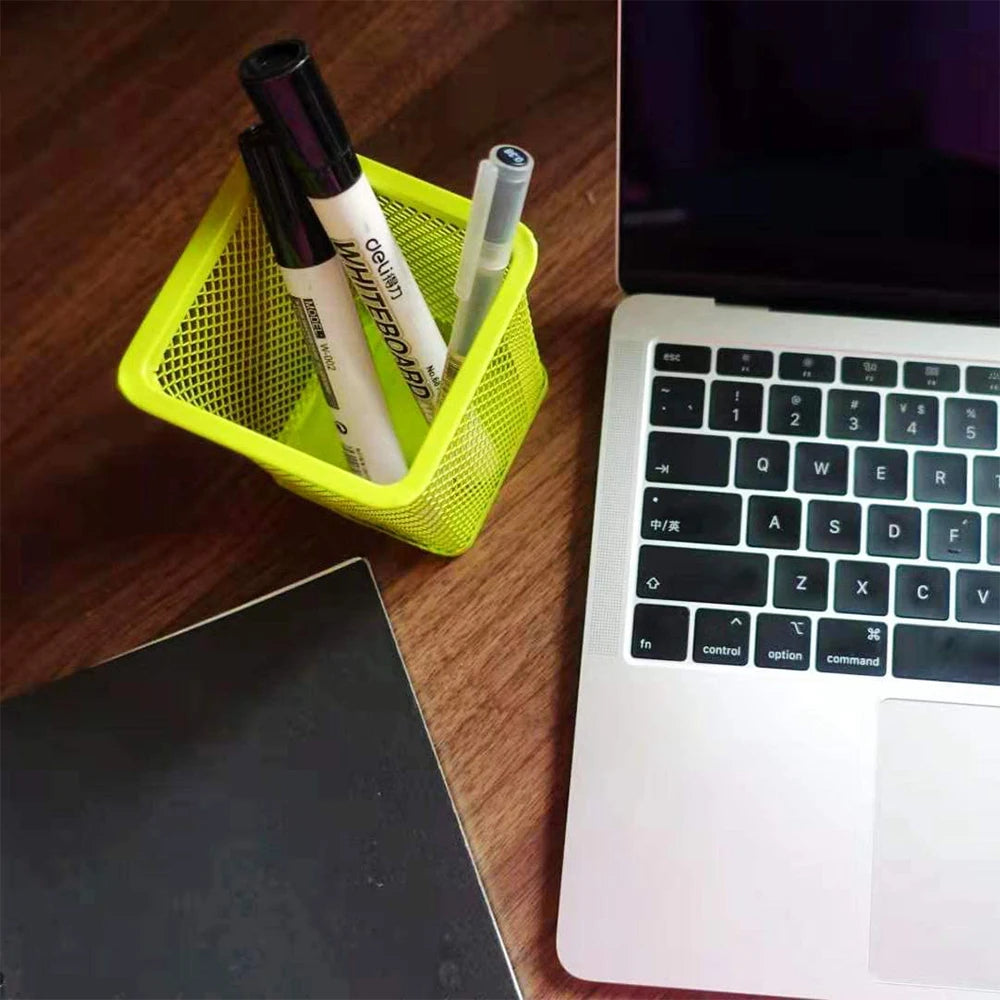 Round Square Pen Holder Desk Metal Mesh Pen Pot Case Pen Container for Student Office Desktops Zpaxo