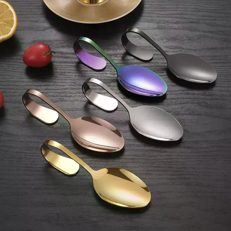 Stainless Steel Service Tableware Curved Handle Spoon Hotel Golden Zpaxo