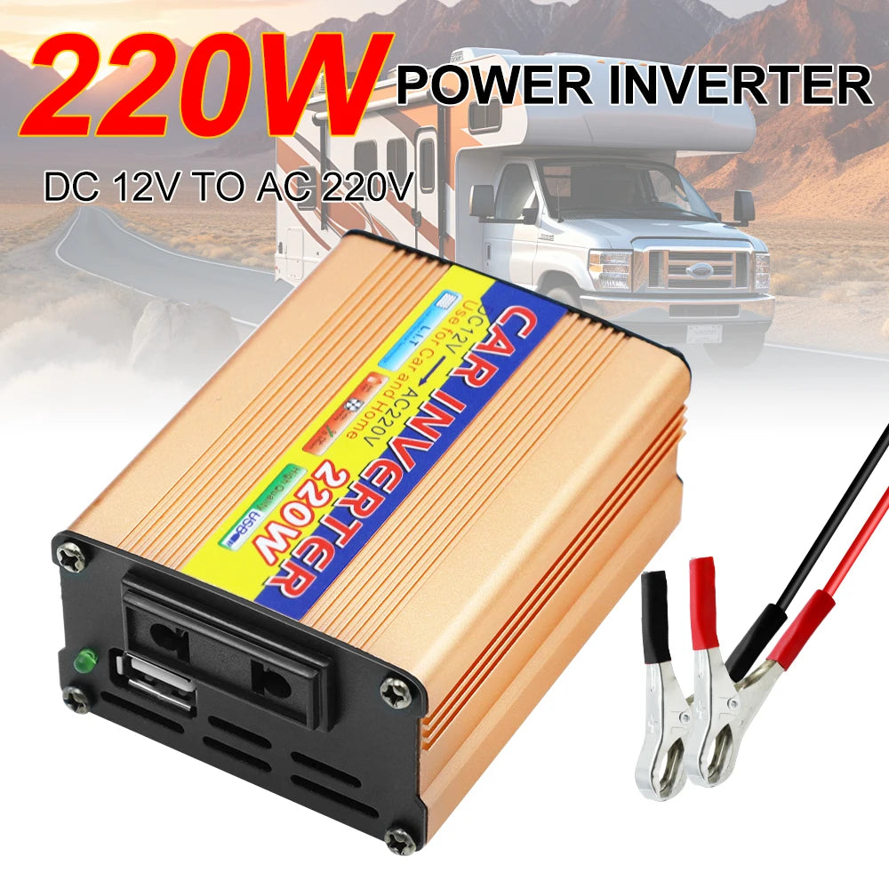 220W Power Inverter Conversion USB Battery Clip Portable Car Mounted