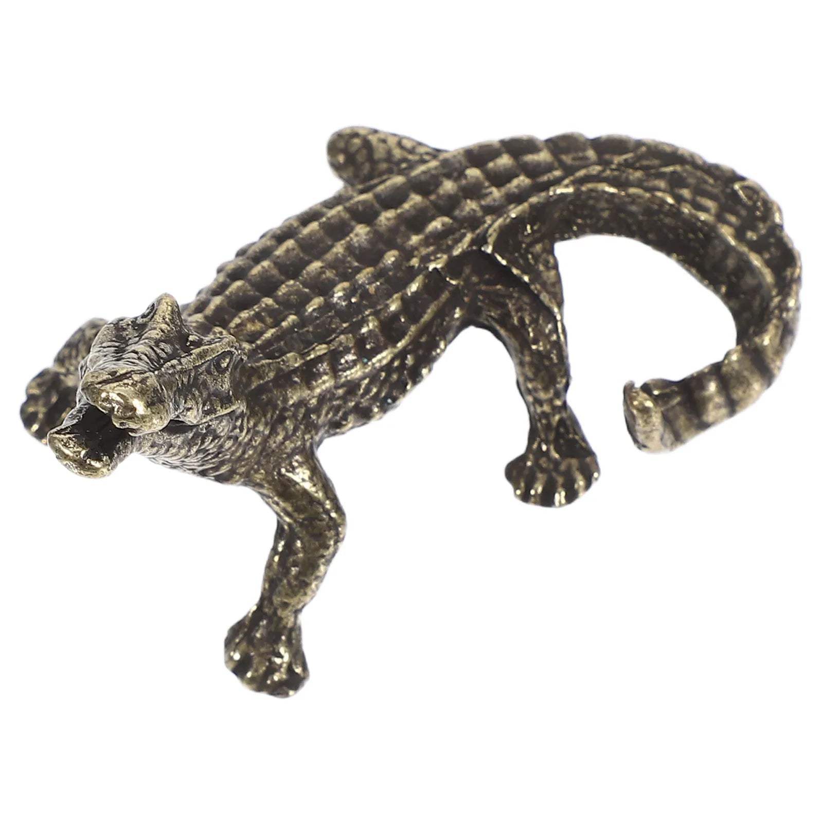 Brass Crocodile Desktop Adornment Hand-painted Smooth Sculpture Home