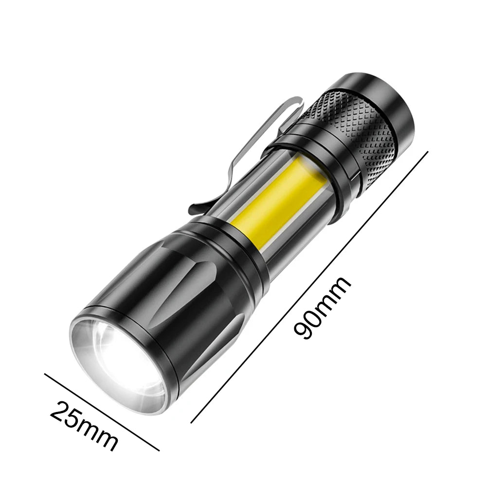 XPE+COB LED Flashlight USB Rechargeable Portable Telescopic Zoom